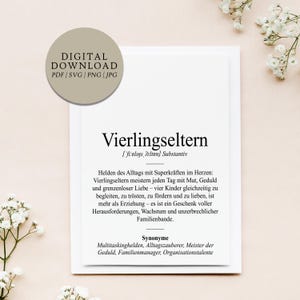 Definition Vierlingseltern Dudenstil | Digitale Druckdatei | Geschenk Familie Vierfaches Glück Twins Glückwunsch Geburt Babyparty Vierlinge