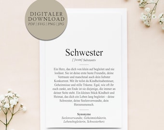 Definition sister Duden style | Digital print file | Gift for birthday thank you Christmas | Stepsister girlfriend family