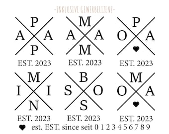 Designs Mom Dad since 2023 Bundle | Grandma Grandpa Boss Mini | Est. | German Vector file Plotter file | SVG | PDF | PNG | incl. commercial license