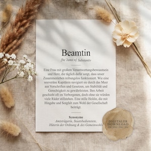 Definición de "Beamtin" (funcionaria) | Archivo de impresión digital | Regalo de cumpleaños o Navidad | Nombramiento en la función pública | Autoridad | Agencia Tributaria | Profesión | Administración