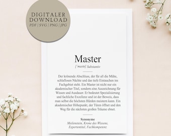 Definition of Master (Duden style) | Digital print file | Gift for completing a Master's degree, successfully finishing university studies, or college