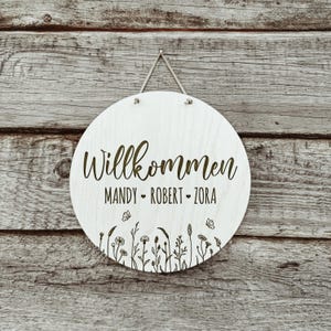 Willkommen mit Namen Personalisiertes Türschild aus Holz | Zuhause | Geschenk | Individuell | Namensschild | Deko | Begrüßung