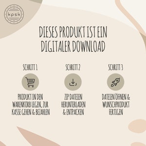 Puede incluir: Un producto de descarga digital en tres pasos: agregar al carrito, descargar el archivo zip y abrir los archivos para crear el producto deseado. Los pasos se ilustran con iconos de un carrito de compras, una flecha de descarga y un cohete despegando.