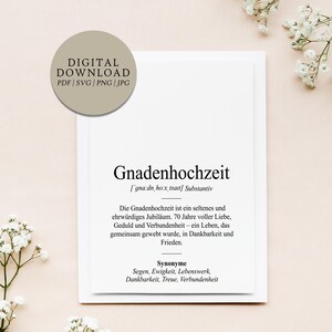 Definition Gnadenhochzeit Dudenstil | Digitale Druckdatei | Geschenk Hochzeit Hochzeitstag Jubiläum verheiratet Ehe Ehepaar