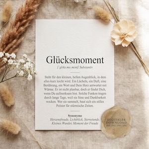 Definition Glücksmoment Dudenstil | Digitale Druckdatei | Geschenk Eröffnung Hausbau Richtfest Hochzeit Verlobung Abschluss Geburt Taufe