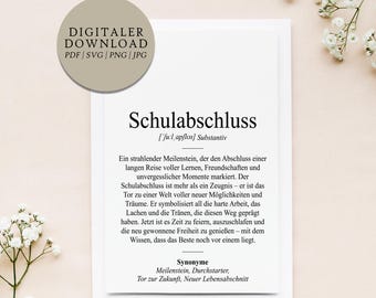 Definition school leaving certificate Duden style | Digital print file | Gift 10th grade Abitur Realschule Vocational school Examinations Graduation