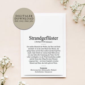 Definition Strandgeflüster Dudenstil | Digitale Druckdatei | Geschenk Meditation Entspannung Ruhe Wohlfühlen Meeresrauschen Küste Wellen