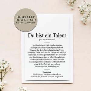 Definition Du bist ein Talent Dudenstil | Digitale Druckdatei | Geschenk Beruf Ausbildung Studium Promotion Hochbegabt Genie Wunderkind
