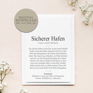 Definition of safe haven Duden style | Digital print file Gift Favorite place Feel-good place Home Housewarming Moving in Apartment Retreat