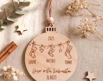 Personalized Christmas bauble - First Christmas as a family of three | Christmas tree ornament, Christmas ball gift, Christmas pendant, Christmas tree