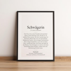 Definition Schwägerin Dudenstil Poster | Geschenk Ehemann Ehefrau Bruder Schwester Familie | Weihnachten Geburtstag Danke