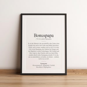 Definition Bonuspapa Dudenstil Poster | Geschenk Geburtstag Weihnachten Dankeschön Stiefvater Stiefpapa Patchworkfamilie