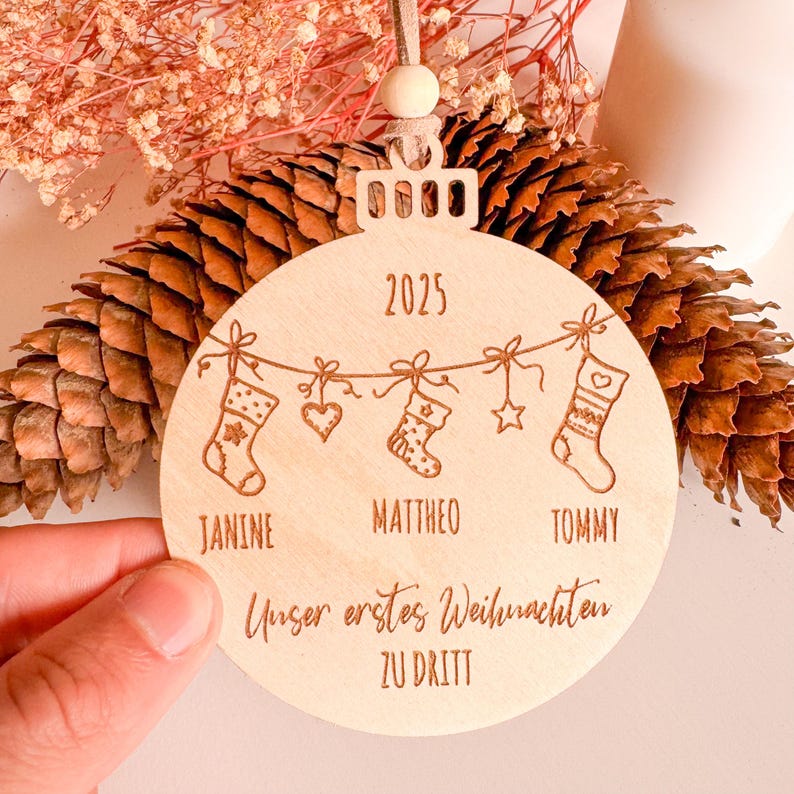 Personalized Christmas bauble - First Christmas as a family of three | Christmas tree ornament, Christmas ball gift, Christmas pendant, Christmas tree image 5