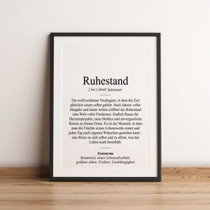 Definition Ruhestand Dudenstil Poster | Geschenk für Renteneintritt Rente Rentner Pensionär Best Ager Arbeitszeitende