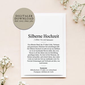 Definition Silberne Hochzeit Dudenstil | Digitale Druckdatei | 25. Hochzeitstag Jubiläum 25 Jahre verheiratet Ehe Silberhochzeit
