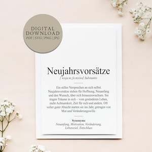 Definition Neujahrsvorsätze Dudenstil | Digitale Druckdatei | Vorsätze Neues Jahr Silvester Träume Wünsche Ziele 2026 Neues Glück Glücksklee
