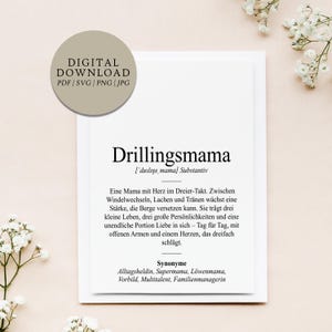 Definicja matki trojaczki Dudenstil | Plik do wydruku cyfrowego | Prezent chłopak dziewczyna mama tata trojaczki narodziny baby shower potrójne szczęście
