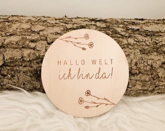 Personalized wooden baby name sign Hello World I'm here Birth announcement Newborn decoration for baby room Gift for birth