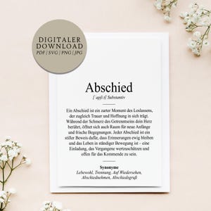 Definição Adeus Dudenstil | Arquivo de impressão digital | Presente Amigos Família Colegas Experimente algo novo Novo começo Separação Adeus