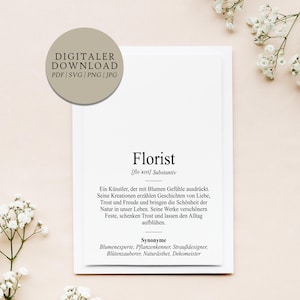 Definition Florist Dudenstil | Digitale Druckdatei | Geschenk Beruf Ausbildung Geburtstag Jubiläum Blumenladen Selbstständigkeit Blumen