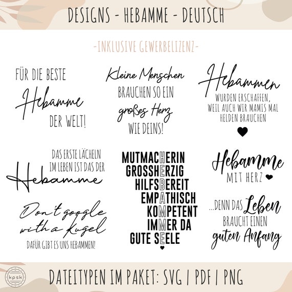 Designs Hebamme Bundle Deutsch Vektordatei Plotterdatei | SVG | PDF | PNG