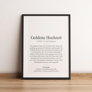 Definition Goldene Hochzeit Dudenstil | Poster | Geschenk für 50. Hochzeitstag Jubiläum 50 Jahre verheiratet Ehe Goldhochzeit