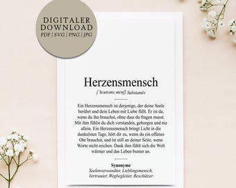 Definition Herzensmensch Dudenstil | Digital print file | Gift for boyfriend girlfriend family mom dad grandma grandpa | Christmas birthday