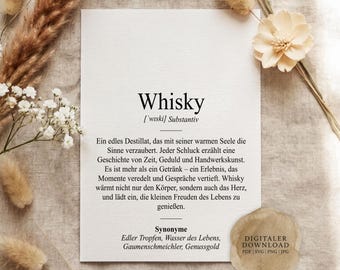 Whisky definition (Duden style) | Digital print file | Gift for whisky lovers | Whisky cabinet | Men's gift for husband's birthday, Father's Day
