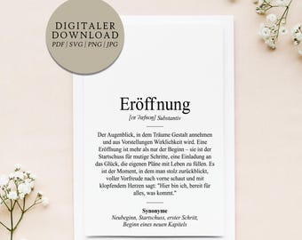 Definition of opening (Duden style) | Digital print file | Gift for a new business opening | Business opening | For self-employment | Practice | Office