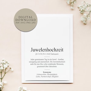 Definition Juwelenhochzeit Dudenstil | Digitale Druckdatei | Geschenk Hochzeit Hochzeitstag Jubiläum verheiratet Ehe Ehepaar