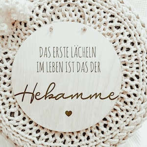 Hebamme Dankeschön Geschenk Das Erste Lächeln | Danke | Einsatz | Holzschild mit Gravur inkl. veganem Lederband