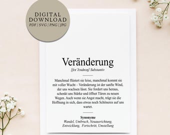 Definition Change Duden Style | Digital Print File | Gift Restart New Section Restart Separation Conclusion Re-establishment Grief