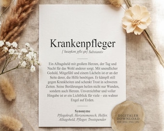Definition of "nurse" (Duden style) | Digital print file | Gift for nurse, farewell gift for nursing staff, nursing trainee | Nursing professional