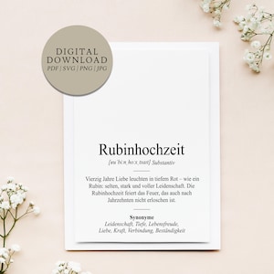 Definition Rubinhochzeit Dudenstil | Digitale Druckdatei | Geschenk Hochzeit Hochzeitstag Jubiläum verheiratet Ehe Ehepaar
