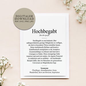 Definition Hochbegabt Dudenstil | Digitale Druckdatei | Geschenk Beruf Ausbildung Studium Promotion Hochbegabt Genie Wunderkind Talent
