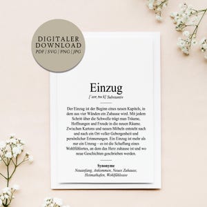 Definition Einzug Dudenstil | Digitale Druckdatei | Geschenk Umzug Neues Zuhause Einzug Neue Wohnung Einweihungsparty Hauskauf Richtfest