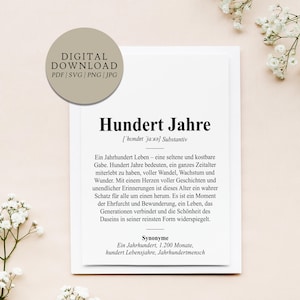 Definition 100 Jahre Dudenstil | Digitale Druckdatei | Geschenk Hundertster Geburtstag Geburtstagsgeschenk Hundert Runder Geburtstag