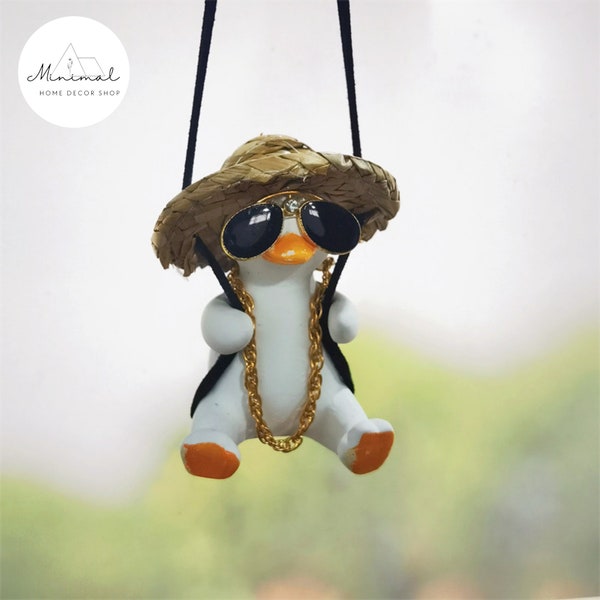 Pendentif Swing Duck pour voiture | de rétroviseur chapeau de paille | Adorable décoration d'intérieur