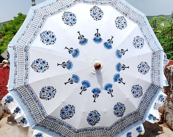 Nieuwe Beautyfull witte paraplu met uniek printontwerp Handgemaakte blokgedrukte paraplu Decoratieve bruidsparaplu Nieuwe frisse designparaplu