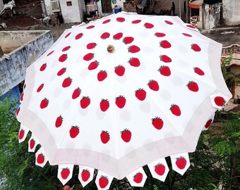 Nuovo ombrello dal design fatto a mano a forma di fragola, nuovo ombrello dal design bianco e unico, patio per matrimoni, spiaggia, eventi di lusso, ombrello bellissimo