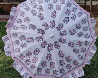 New Beautyfull Pink Color Floral Print Design Umbrella Handmade Beautiful Garden Umbrella, Party Parasol, Beach Umbrella Hand Block Patio