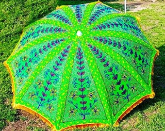 New Beautyfull Green With Floral Print Umbrella New Handmade Design Umbrella With Heavy Design Luxcury Decor Unique Design Umbrella