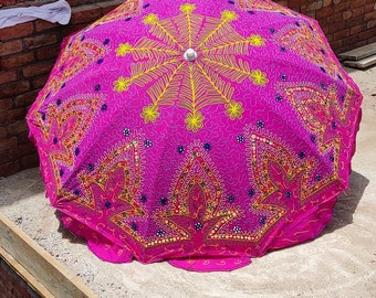 New Big Size Large Umbrella Fine Handmade Embroidery Garden Umbrella, Multi Colored Indian Theme Wedding Sangeet Decorative Garden Parasols