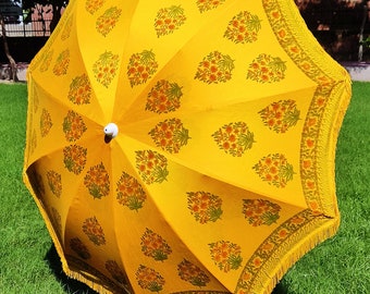 Beautiful Yellow Floral Pattern Umbrella Indian For Wedding Decor ,Handmade Wedding Big Umbrella, Decorative Item, Beautiful Umbrella