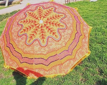 Nouveau parapluie traditionnel unique avec impression de bloc à la main Parasol royal imprimé en bloc Nouveau parapluie frais pour jardin meilleur patio