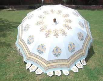 White Umbrella With Rajasthani Design Print Royal Umbrella Print Parasol New Fresh Umbrella For Garden Luxury Patio Handmade Block Print