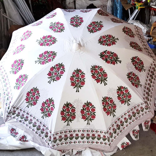 Unique Block New Mughal Buta Design Patio Umbrella , party parasol, Beach umbrella, Handmade beautiful umbrella, luxury Events decorations