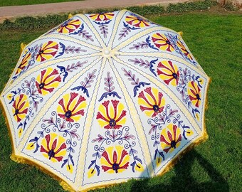 Nuovo ombrello bianco fatto a mano stampa a blocchi floreali a mano stampa Rajasthani Design stampa ombrello reale stampa a blocchi ombrellone nuovo ombrello fresco per il giardino