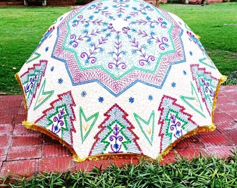 Parapluie de plage et de jardin Parapluie imprimé de fleurs à la main pour l’été Parasol extérieur floral unique de grande taille Parasol de patio fabriqué à la main