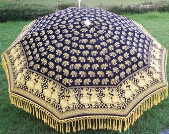 New Elephant And Rajasthani Lady Handmade Umbrella With Hand Block Print Patio Umbrella Beach Patio luxury Events decorations Patio